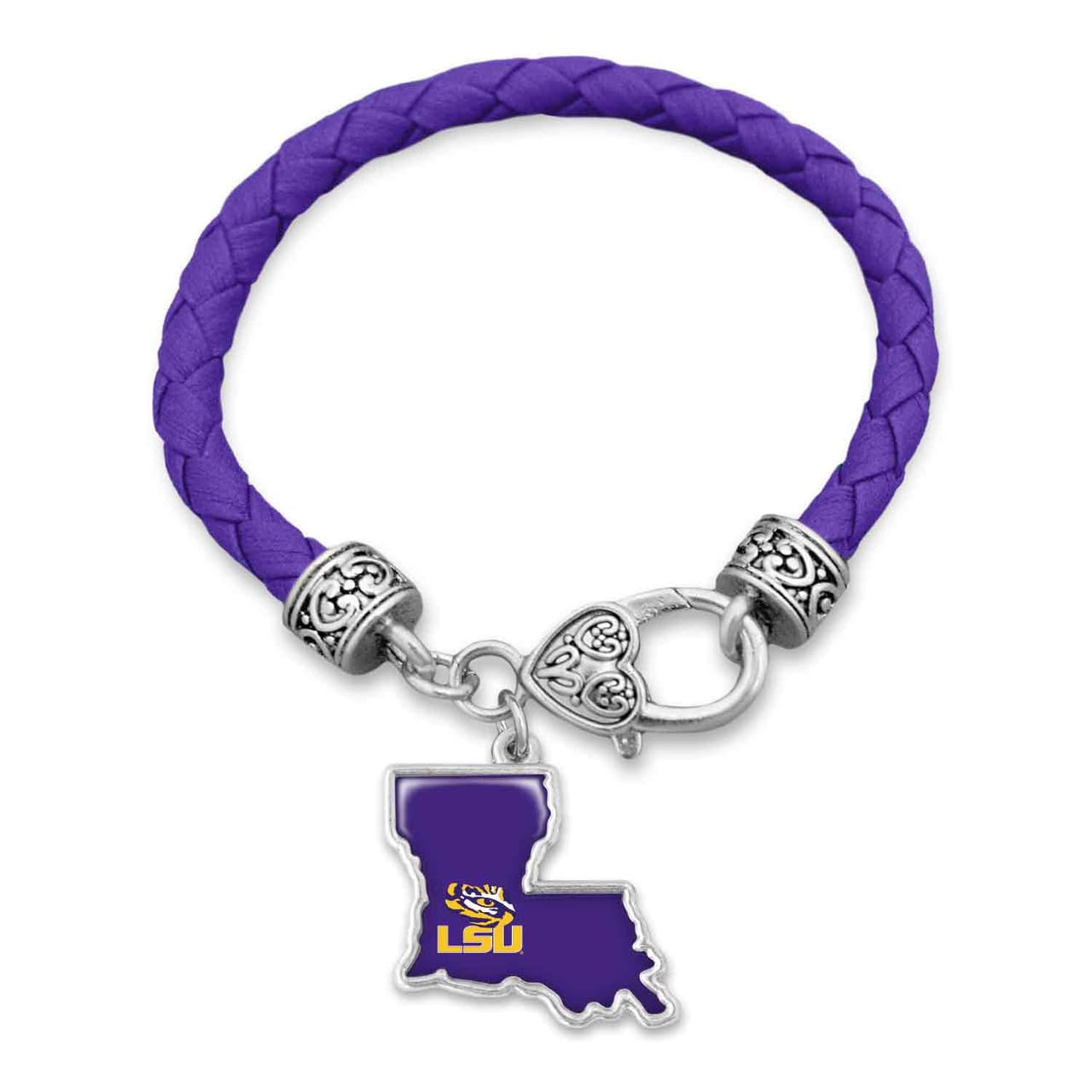 From the Heart LSU Tigers State of Mine Purple Leather Bracelet Jewelry Gift Licensed, Standard, Silver