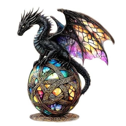 YORISMAL Eine faszinierende Drachenstatue aus farbigem Glas mit einem gotischen Fantasie-Design auf einem Globus, ideal für Ihr Zuhause.