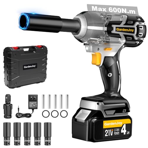 Impact Wrench,1/2" Cordless Impact Gun with 240 Ft-lbs (600N.m) Max Torque,4.0Ah Battery,Fast Charger & 5 Sockets for Car Tire Lug Nut Removal Tool Grey