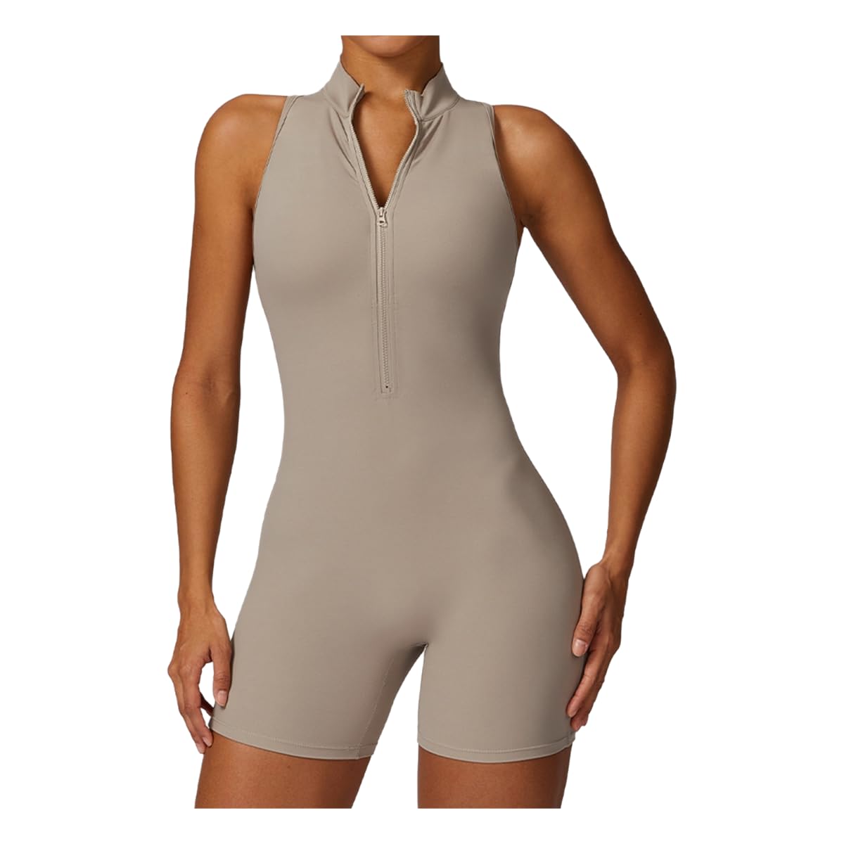 Vêtement de yoga femme ajusté gris combinaison anti glissement zippée