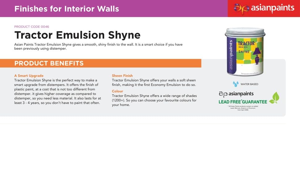 Image of Asian Paint Tractor Emulsion Shyne Economy Emulsion - Affordable | Good Coverage, Smooth Finish | 4 Liter (White)
