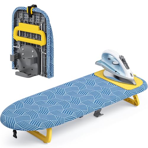 KINGRACK Small Tabletop Ironing Board with Iron Holder 30×81cm Blue