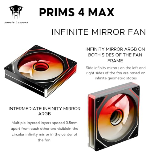 Image of Prism4 MAX 120mm PC Reverse Blade ARGB case Fan,Infinity Mirror RGB Light Effect 5V 3PIN Motherboard Light Sync 800~1600RPM PWM PC Fan(Black Forward-1Pack)