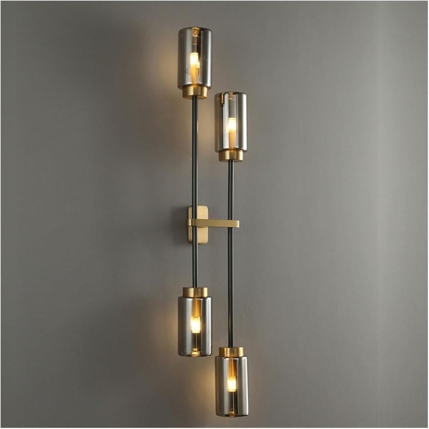 CWCQGH French Smoky Gray Glass Wall Lamp All Copper Cylindrical Shape Indoor Wall Sconce with G9 Base Three Color Dimmable Wall Light for Bedroom Bedside Background Wall Living,4head