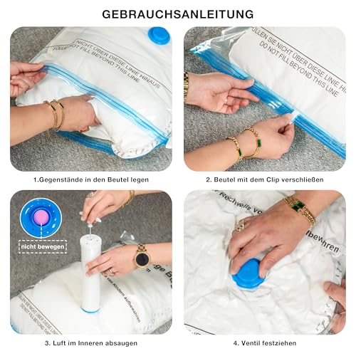 Vakuumbeutel für Kleidung & Bettdecken 8er Pack 3-100x80 cm, 3-80x60cm, 2-70x50 cm,Luftpumpe, Vacuum Bags, Bettdecken, Kissen, Bettwäsche, Reisen, Umzug & Aufbewahrung, Doppel-Zip
