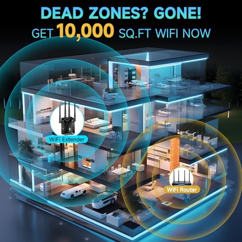 WiFi Extender Signal Booster for Whole Home & Backyard - 10K Sq.Ft Coverage w/4 Antennas | 90% Faster Internet Booster w/Ethernet Port, Easy Setup Wireless Repeater Works with Any Router | Long Range - Image 3