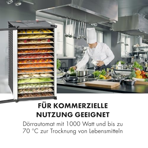 Klarstein Fruit Jerky 14 - Dörrgerät, Obst-/Fleisch- und Früchte-Trockner mit 1,8 m² Trockenfläche und 14 Etagen, 1000 Watt Leistung, stufenlos bis 70 °C einstellbar, Timer, stabiles Gehäuse, schwarz – Bild 3