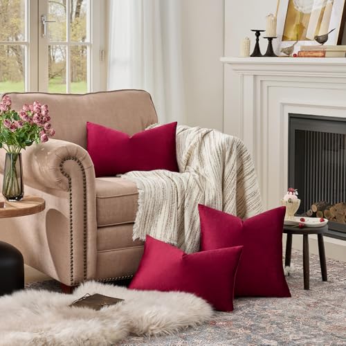 Image of GIGIZAZA Decorative Small Lumbar Pillow Covers,Cushion Covers Velvet Red Pillows,Sofa Throw 12 X 20 Pillow Covers