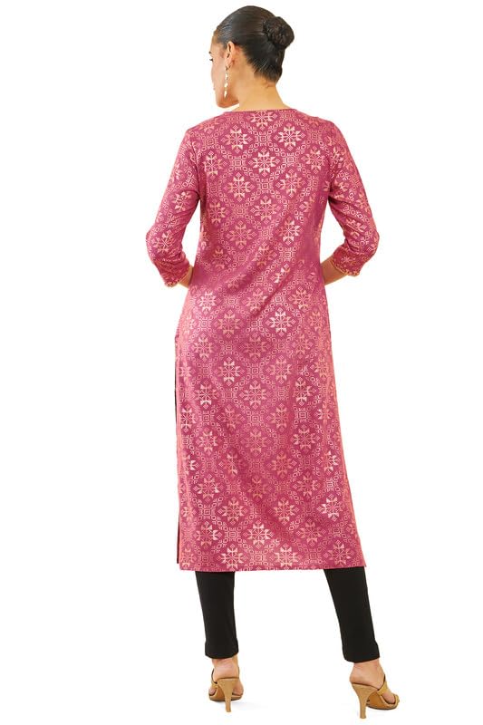 Image of Soch Womens Rayon Kurta with Geometric Print and Ethnic Embroidery