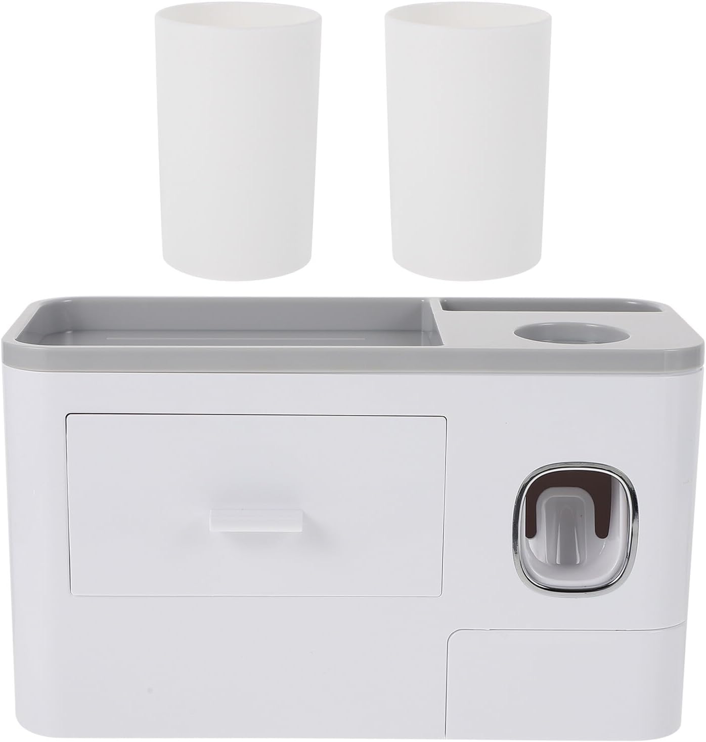 Wall-Mounted Toothbrush Rack with Adhesive Toothbrush Cup Holder for Bathroom Storage Space-Saving White Organizer Facial Items and Cosmetics Easy Installation