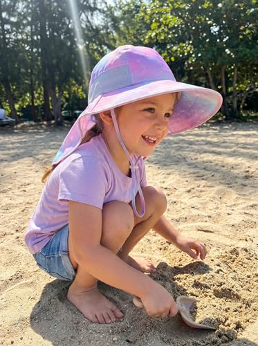 Image of icolor Kids Sun Hat UPF50+ Sun Protection Bucket Hat Toddler Summer Beach Play Hats with Neck Flap for Girl Boy Ages 3~10