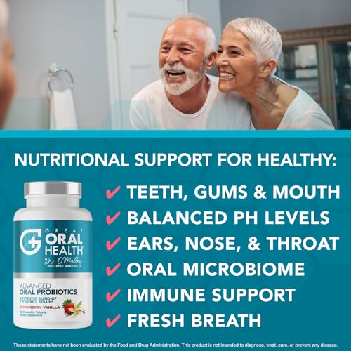 Image of Advanced Oral Probiotics for Mouth Bad Breath Treatment for Adults, Dentist Formulated BLIS K12 M18 Oral Health Probiotics for Teeth /Gums, Flavor Variation Pack: Mint, Strawberry Vanilla 60 Count Each