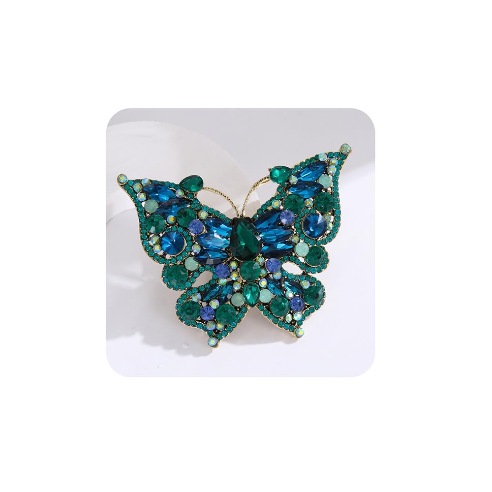 Rumtock Green Blue Rhinestones Beads Statement Butterfly Brooch Dancing Prom Brooch Pin for Unisex Groom Brides Wedding Jewelry