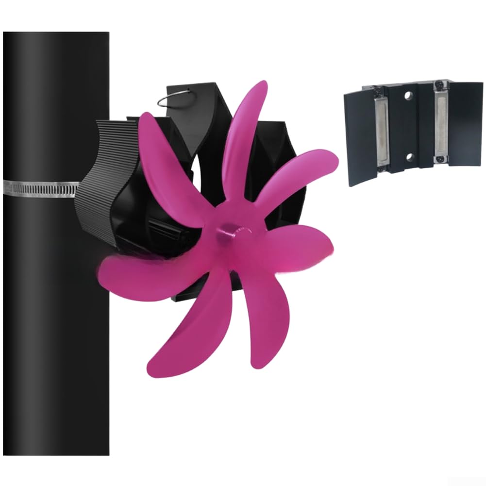 Magnetischer Wandofenventilator für Holzkamin, wärmebetriebenes Gebläse aus Aluminiumlegierung, 203 CFM Luftstrom, leiser ≤ 35 dB Betrieb für effiziente Heizen zu Hause (Rosarot)