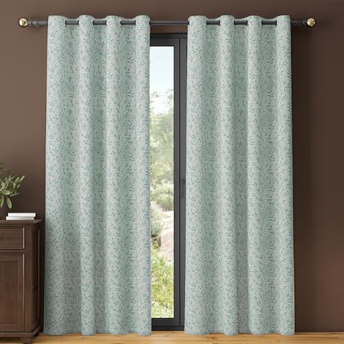 Image of Yellow Weaves 2 Pcs Jacquard Leaf Eyelet Long Door Curtain - Perfect for Home, Office, Bedroom, Living Room & Balcony - 7 Feet (Sky Blue)