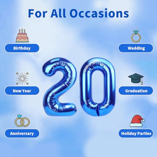 Image of Number Balloons Navy Blue Balloons - Giant Number 20 Balloon, Blue 20th Number Balloon Birthday Decorations for Boys