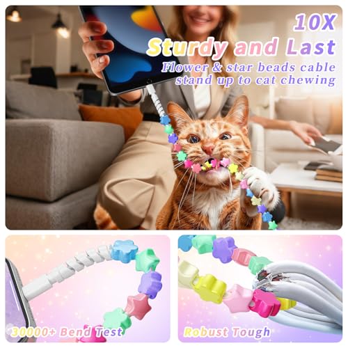 Image of HianDier for iPhone Charging Cord [MFi Certified] 3.3FT for iPhone Charging Cable Cute Flower Star Bead USB to iPhone Cable Girls Women for iPhone 14 13 12 11 Pro Max XS XR 8 7 6s-Candy Colored