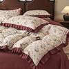 VM VOUGEMARKET Floral Duvet Cover Set Queen 100% Cotton Red Ruffle Comforter Cover 3 Pcs Romantic Princess Bedding Duvet Cover with Zipper Ties for Teen Girls #2