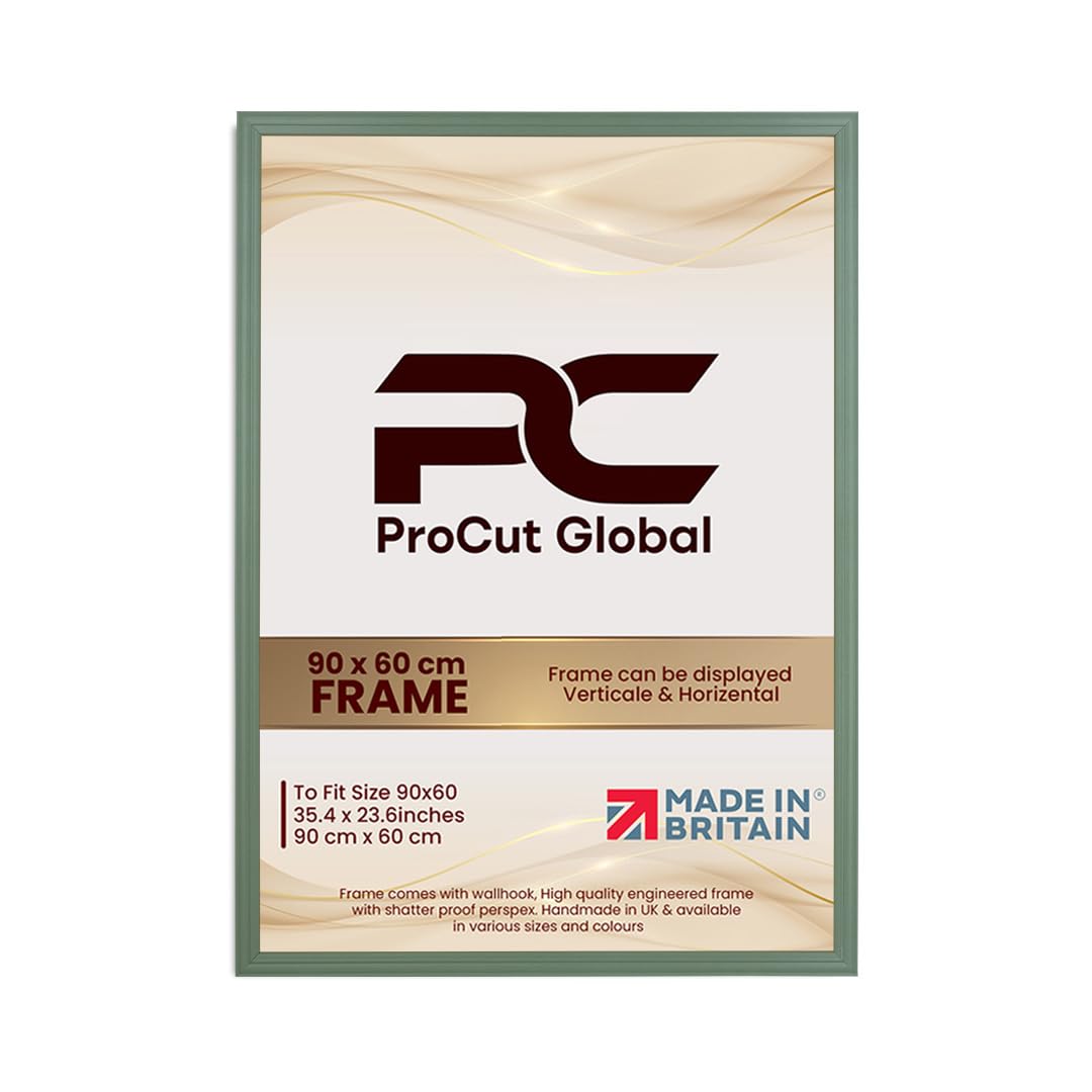 Procut Global 90x60CM Green Picture Frames - Classic Wooden Photo Frame with Shatterproof Perspex for Wall or Tabletop - Perfect for Posters, Certificates & Prints - Sizes & Colors Available