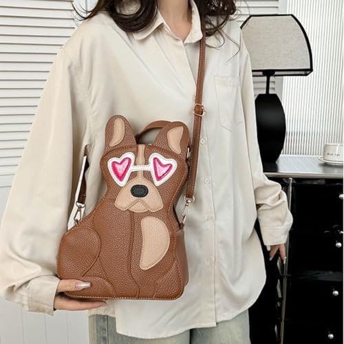 IAMUHI Women Cute Patchwork Dog Puppy Shaped Crossbody Shoulder Bag PU Leather Handbag Unique Novelty Animal Purse4