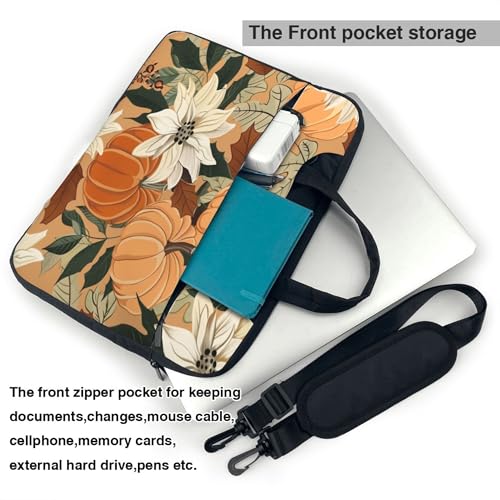 Vintage Pumpkin Laptop Bag, Retro Flower Leaves Laptop Case Sleeve Women Men Messenger Tablet Computer Briefcases3