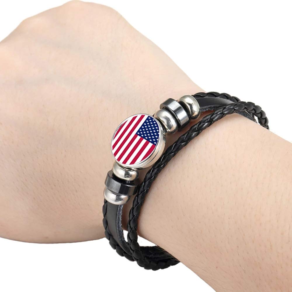 USA America Flag Braided Bracelet Leather Chain Crystal Wristband Souvenir,Fashion Handmade Bracelet for Man & Woman Special Day's Gift