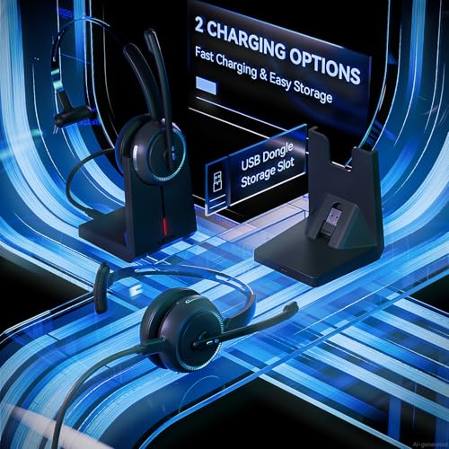 Wireless Headset with Mic for Work, Bluetooth Headset(Charging Base & Mute) | AI Noise Cancelling Mic, USB Dongle, 65H Wireless Headphones with Mic for Work from Home/Office/PC/Call Center/Teams/Zoom - image 4