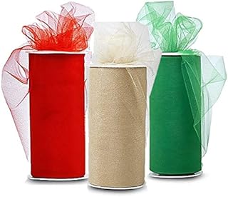 Holiday Colors Tulle Roll - 3 Holiday Colors Tulle Fabric Rolls, Classic Green, Red and Gold, 6 Inches by 25 Yards Each (7...