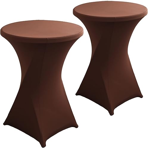 Paquete de 2 fundas para mesa de cóctel de elastano color café de 32 x 43 pulgadas, manteles redondos ajustados, manteles elásticos para bodas,