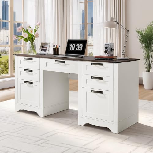 VEVOR 60" Executive Desk with Drawers, Farmhouse Home Office Desk
