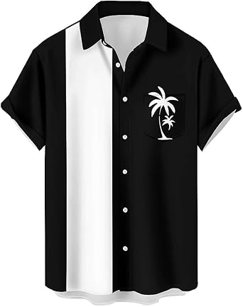 Funny Mens Standard-Fit Shirts Coconut Tree Beach Short-Sleeved Button-Up Casual Hawaiian Shirt