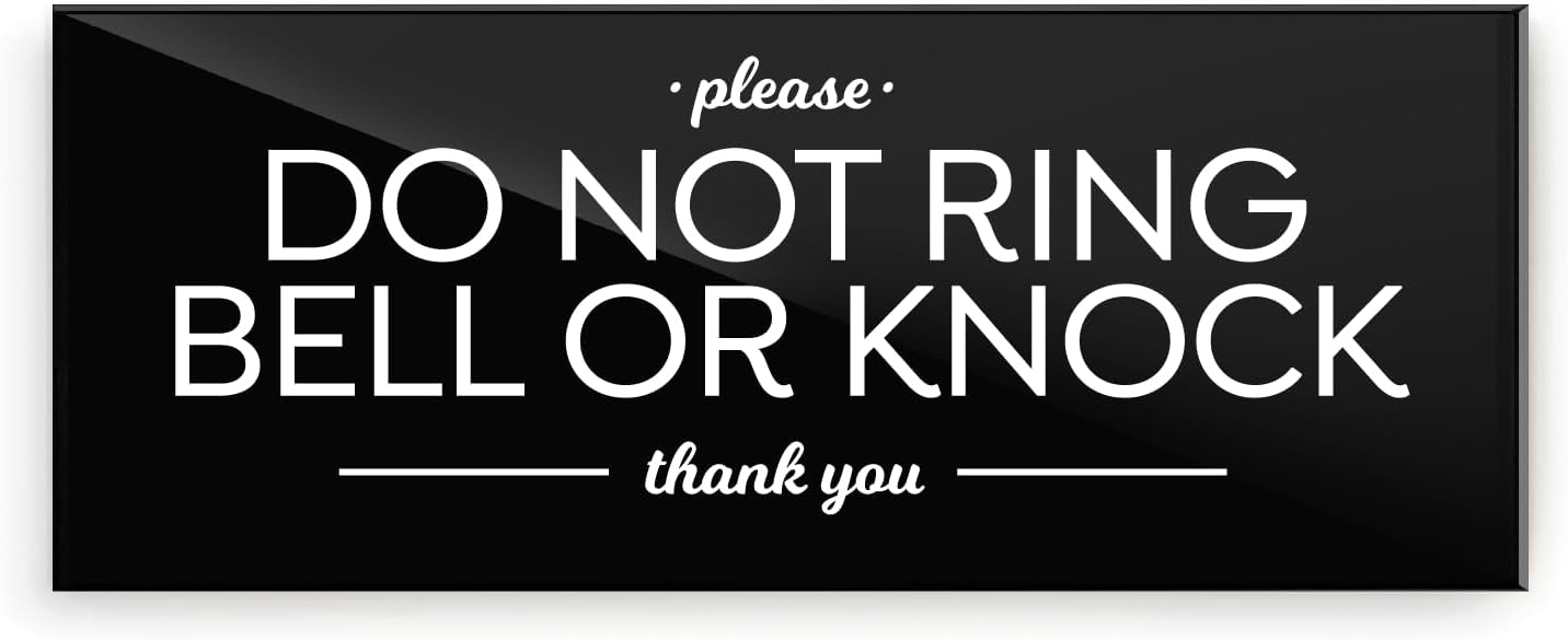 Petite & Elegant Do Not Ring Bell or Knock Designer Sign | Acrylic Plexiglass | Ready to Stick | Premium, Durable | 50mm x 127mm x 3mm (Black)