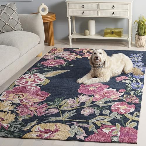 Tapete SAFAVIEH 5x8 Navy y Rosa, Lana, Hecho a Mano miniatura 5
