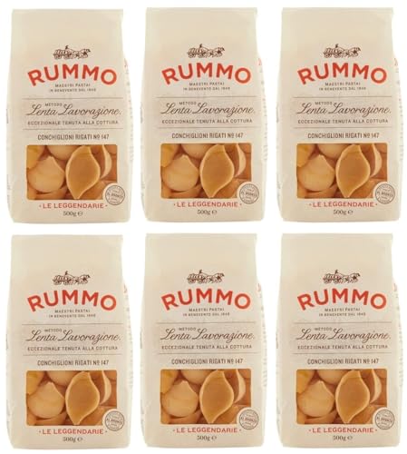 Rummo Pasta Conchiglioni Rigati N ° 147 - Lote de 6 pastas italianas a base de sémola de trigo duro, pasta italiana (500 g)