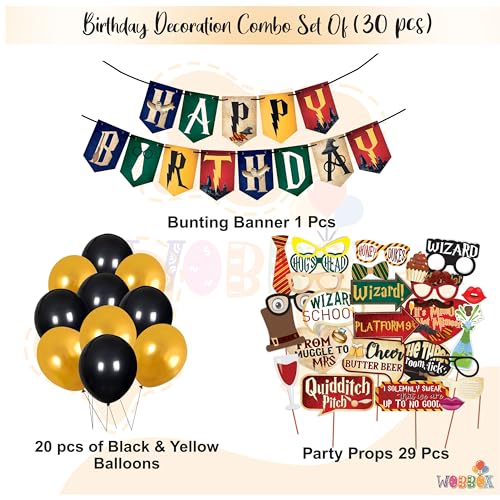 Image of WOBBOX Happy Birthday Combo Harry Potter Theme Party Props 29 Pcs with Colourful Harry Potter Theme Bunting Banner & Balloons, Birthday Decoration Item (Pack of 2)