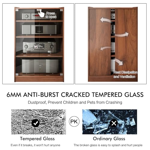 Grufle AGFG-001 Media Storage Cabinet, 4-Tier Shelves Audio Video Media Stand Cabinet With Height Adjustable, Modern Av Cabinet With Glass Doors thumb #4