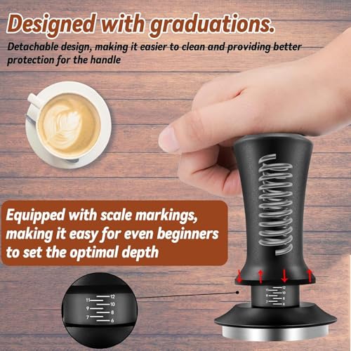 Image of Espresso Tamper 51mm with WDT Tool, Calibrated Spring Loaded Coffee Tamper with Silicone Mat,100% Flat Stainless Steel Base Espresso Tools - Tamper for Espresso Machine