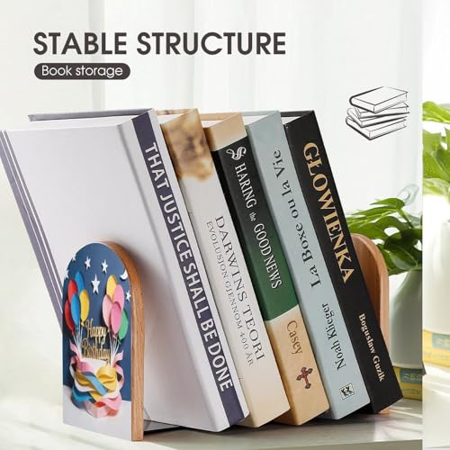 Sujetalibros de globos resistente con base de madera para organizar estantes 8