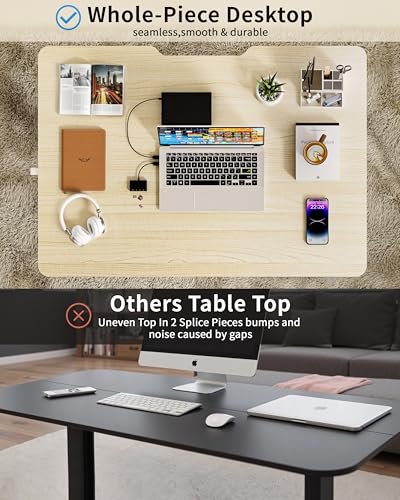 Image of Okin Small Electric Standing Desk, 36 inch x 24 inch Whole Piece Height Adjustable Desk, Oak Sit to Stand Computer Workstation with Wheels for Home Office