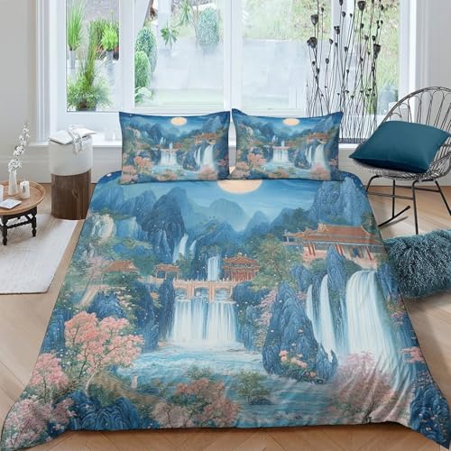 Housse de couette montagne 200x200 en microfibre imprimée 3D avec taies