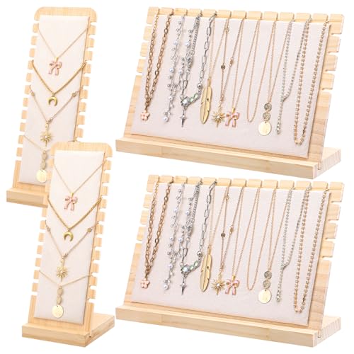 Xaajooio 4 Pcs Necklace Jewelry Display Stands Wood Necklace Holder with Removable Base Tabletop Jewelry Organizer for Home or Shop Sell Show