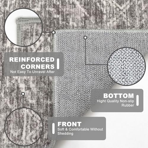 KILOCOCO Boho Kitchen Runner Rug 2x6 Washable Runner Rug, Soft Runners for Hallways Non Slip Printed Distressed Laundry Room Rug, Low-Pile Rug for Entryway/Bedroom/Living Room, Taupe