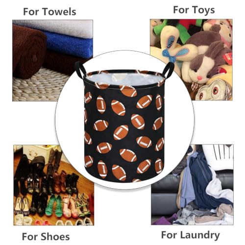 Image of MAIZMZ Rugby Sport Print Storage Basket Kids Hamper, 15.7 inchD x19.7 inchH,Waterproof Lining, Leather Handles, Collapsible for Laundry, Sports Gear, Boys Gift