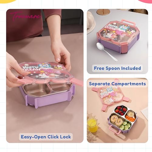 Image of Trueware Astro 304 Stainless Steel PU Insulated Lunch Box with Three Compartment BPA Free, Food Grade Ideal for School, Picnic, Office & Outdoor - 640ml