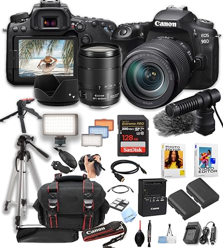 Cámara DSLR Canon EOS 90D con lente EF-S 18-135mm y accesorios miniatura 1
