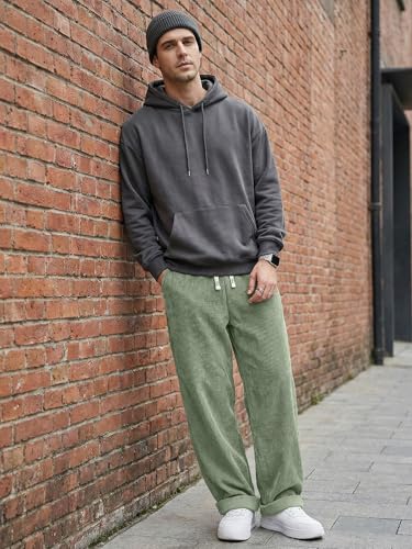 Image of JMIERR Mens Corduroy Pants Wide Leg Baggy Sweatpants | Loose Fit Joggers, Elastic Waist Drawstring, Casual Sweatpants, Vintage Pants, Fall Winter Fashion, Streetwear