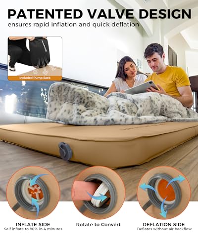 Image of KingCamp Self Inflating Sleeping Pad, 6 inch Ultra Thick R 15.5 Air & Foam Camping Mattress 2 Person, Full Size Double Sleeping Pad for Camp Tent Outdoor Car, PVC Free (Khaki)
