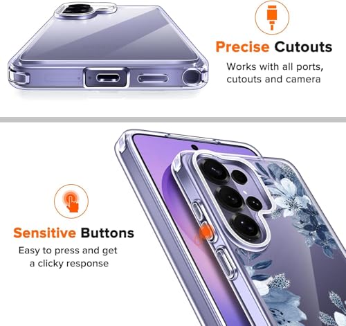 Image of Elzzi Compatible with Samsung Galaxy S26 Ultra Case Clear, Lavender Flower Phone Cover Women Girls, Cute Aesthetic Purple Botanical Transparent Shockproof Protective Slim TPU Bumper, Lavender Grey