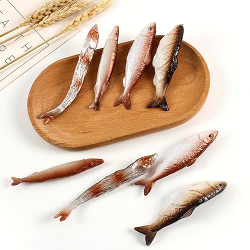 XCSJ 8 unidades ornamento falso peixe, tamanho pequeno, alimentos artificiais realistas, falsos alimentos acessórios para decoração restaurantes, lojas, casa (castanho, pequeno)