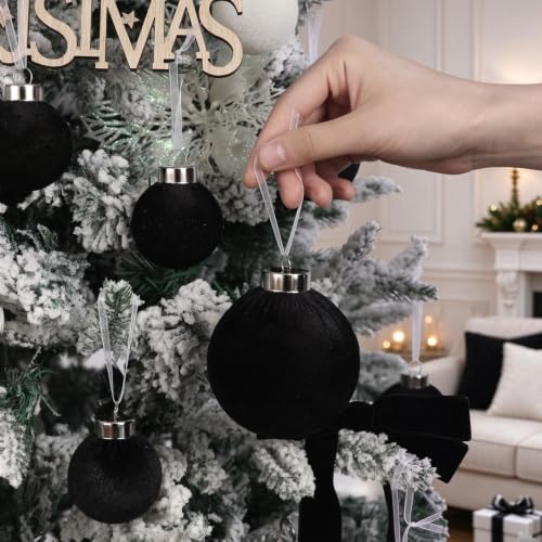 Wironlst 30pcs Velvet Christmas Ornaments, Shatterproof Tree Balls(Black) - image 5